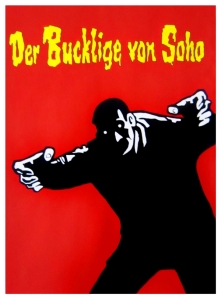 The Hunchback of Soho, 1966, Germany - A woman is kidnapped and her identity is stolen by criminals attempting to collect her inheritance. | Handpainted artwork on 300gsm watercolour paper, 770 x 570mm unframed | $350